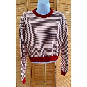 Forever 21 Juniors Red Striped Cropped Sweatshirt Size Small